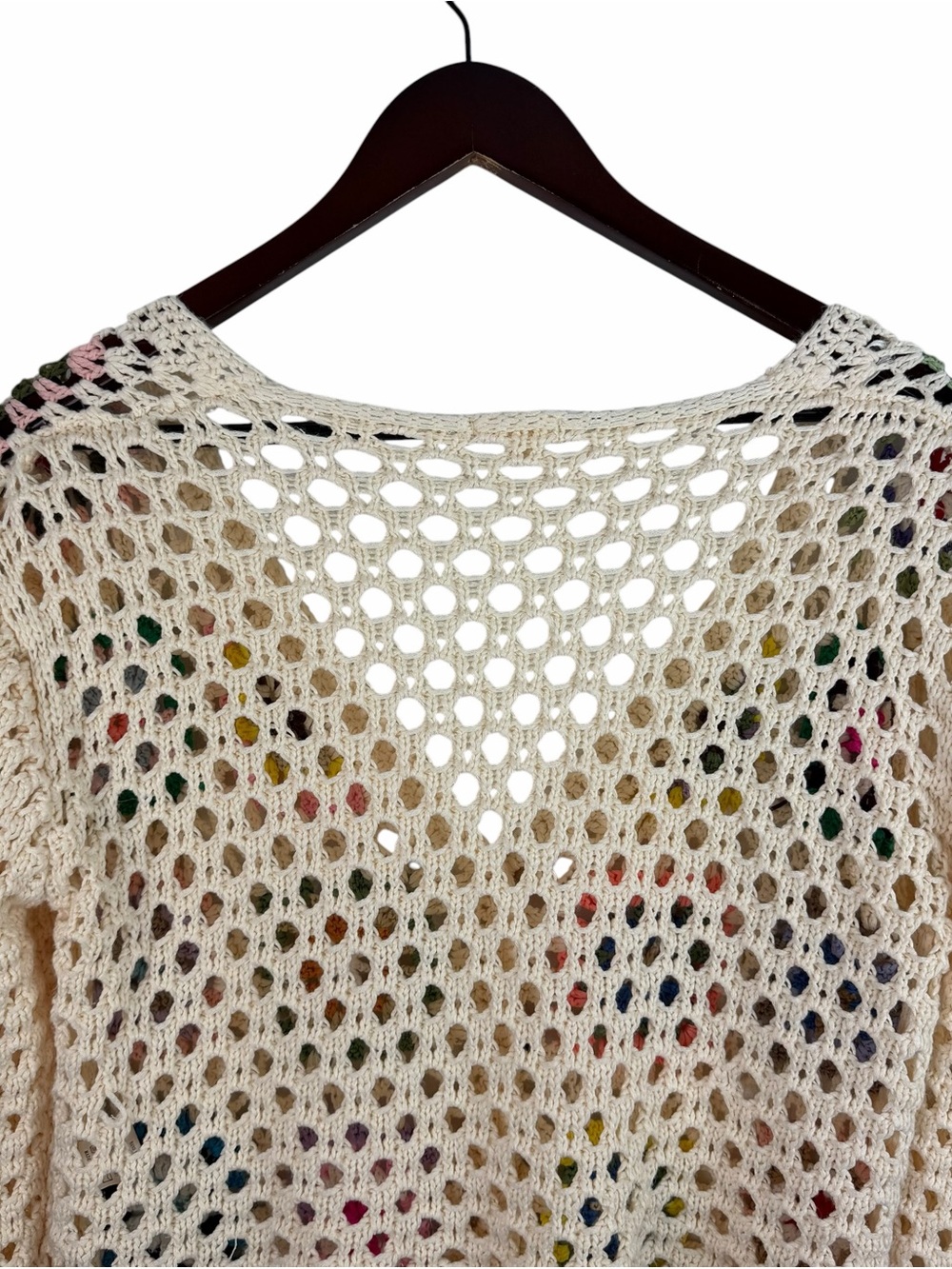 Debut | Cream Multi Color Granny Square Crop Open Knit Cardigan Sweater - Picture 5 of 8